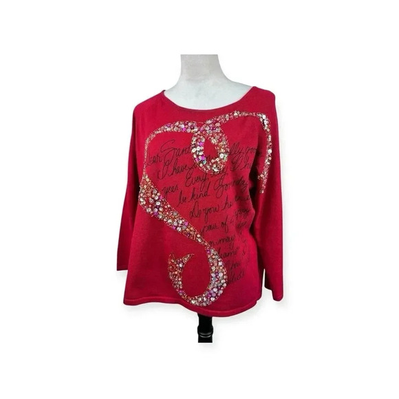 Susan Bristol Womens Red Dear Santa Embellished Sweater Long Sleeve Size 0X - Picture 1 of 10